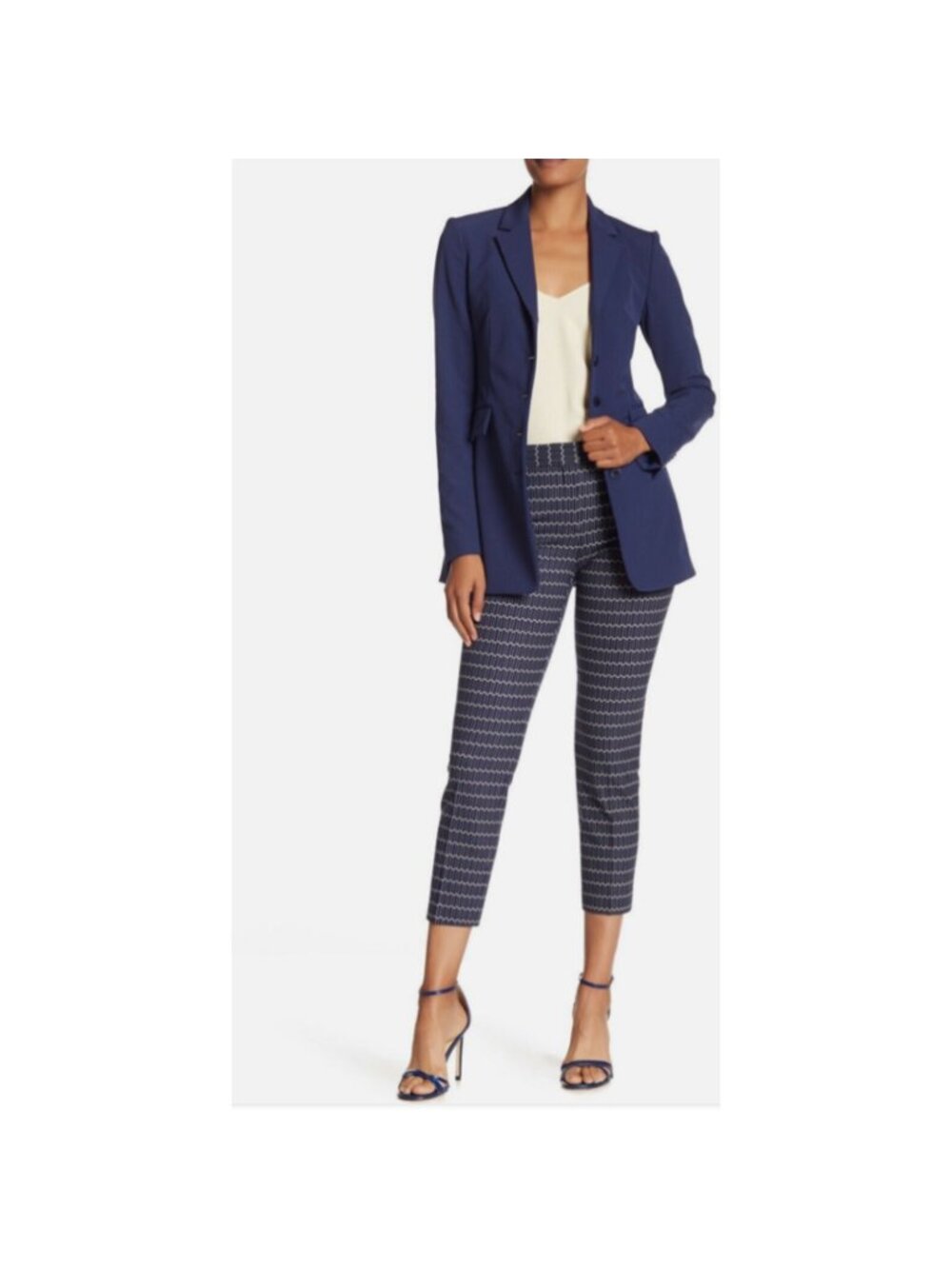 Theory Treeca Wool Cropped‎ Pants Womens 6 Navy Geo Print Slim Straight Stretch